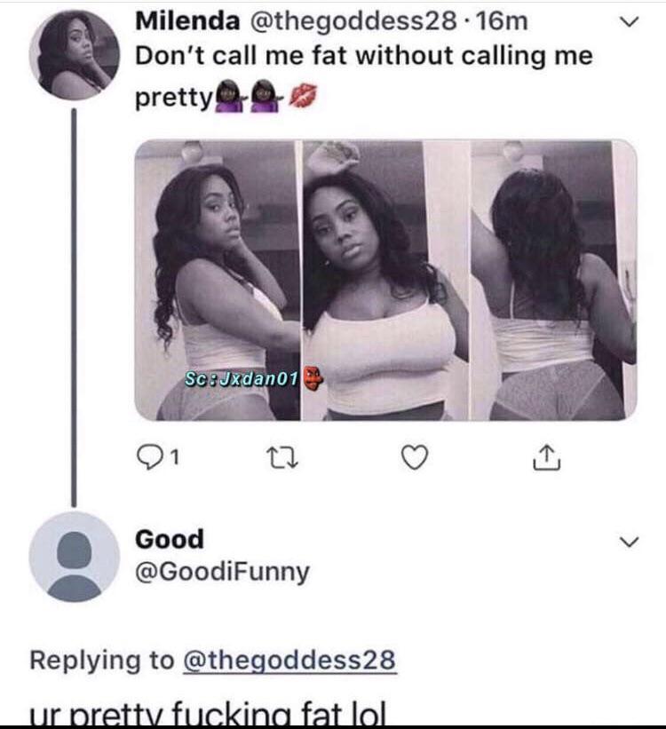 pretty fat meme - Milenda 28.16m Don't call me fat without calling me pretty Good ur pretty fucking fat lol