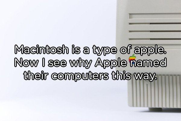 Macintosh is a type of apple. Now I see why Apple named their computers this way