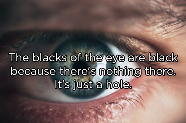 The blacks of the eye are black because there's nothing there. It's just a hole.
