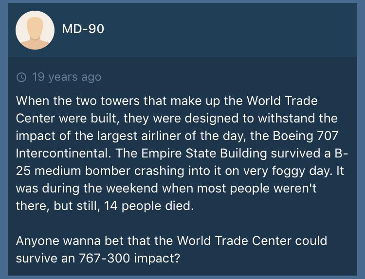 sky - Md90 O 19 years ago When the two towers that make up the World Trade Center were built, they were designed to withstand the impact of the largest airliner of the day, the Boeing 707 Intercontinental. The Empire State Building survived a B 25 medium 