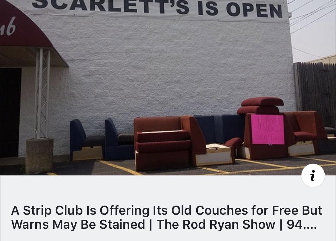 Suarlett'S Is Open ub A Strip Club Is Offering Its Old Couches for Free But Warns May Be Stained