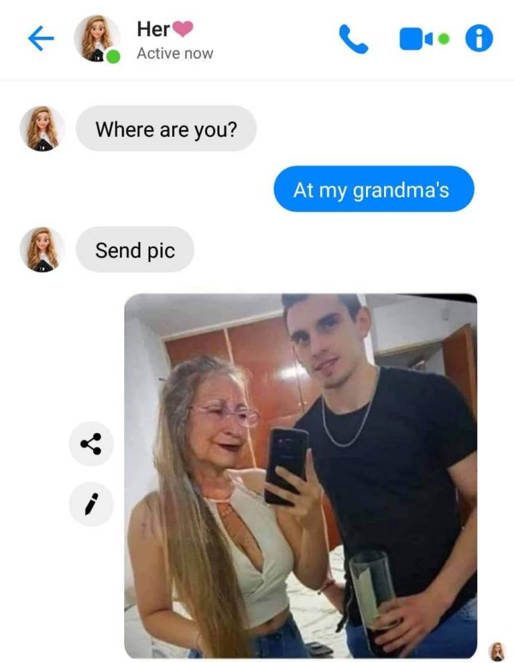 face app with my grandma - Her Active now Where are you? At my grandma's Send pic Send pic