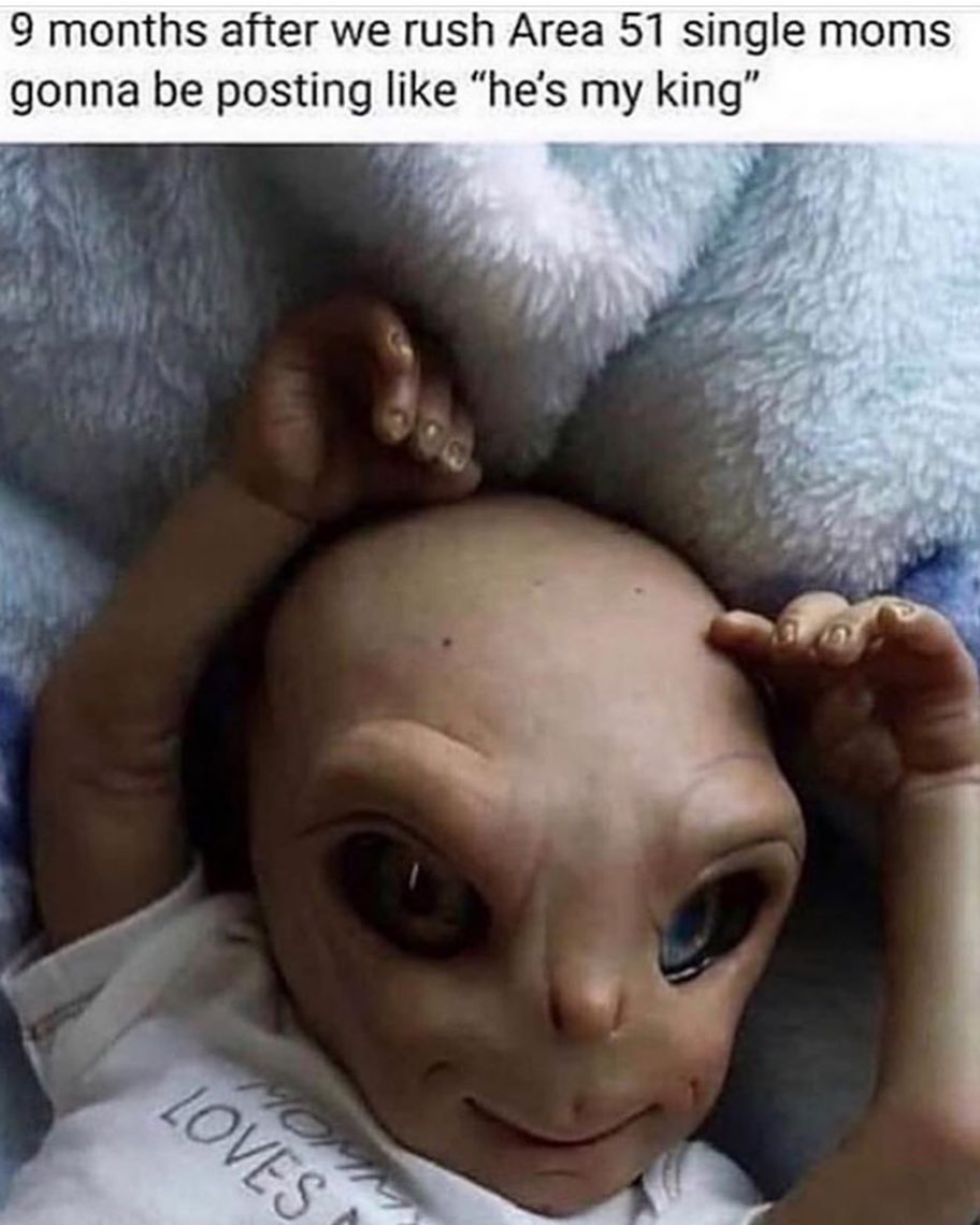 ugly baby alien - 9 months after we rush Area 51 single moms gonna be posting