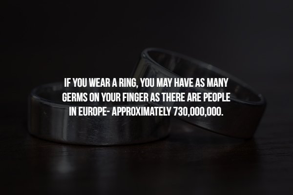 ring - If You Wear A Ring, You May Have As Many Germs On Your Finger As There Are People In Europe Approximately 730,000,000.