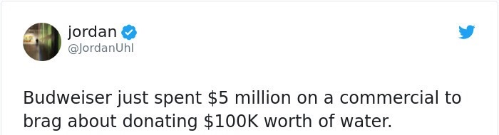 3 point lighting - jordan jordane Budweiser just spent $5 million on a commercial to brag about donating $ worth of water.