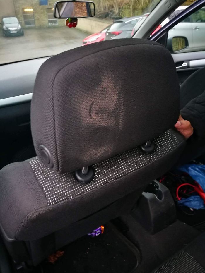 make up imprint on the back of a head rest