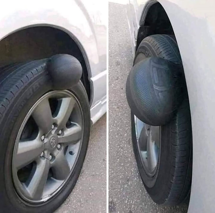 car tire that is about to pop