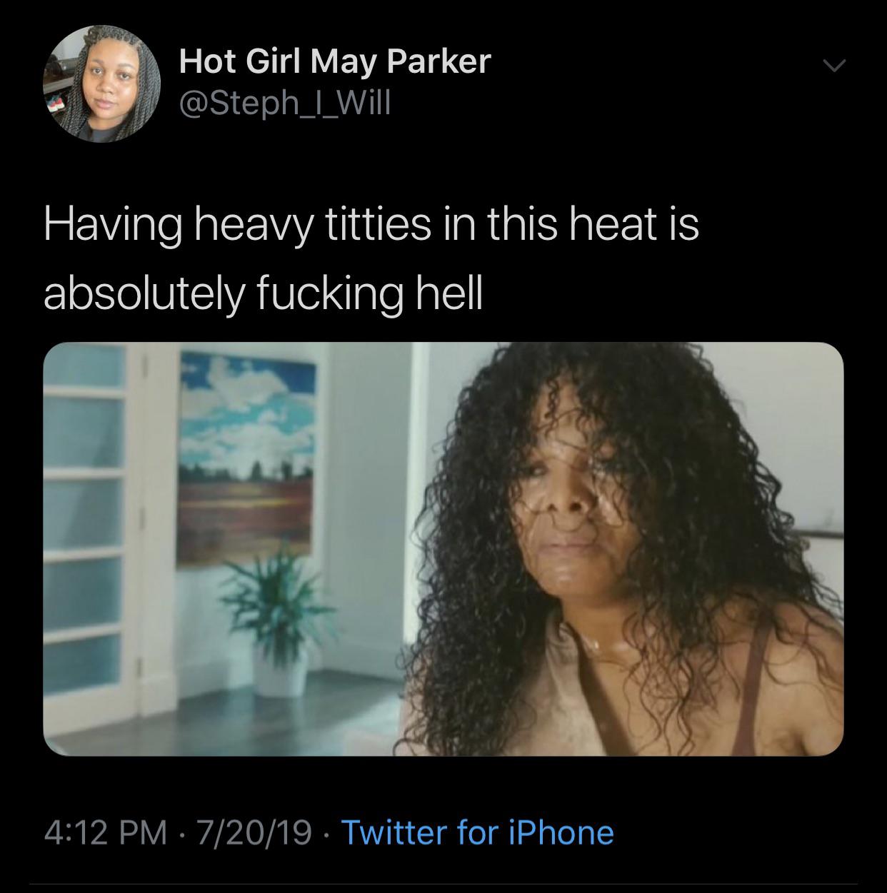 Hot Girl May Parker Having heavy titties in this heat is absolutely fucking hell