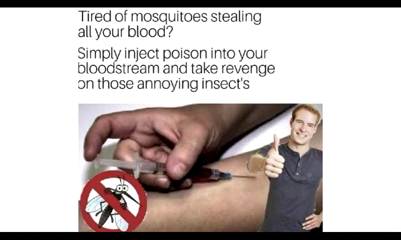 shoulder - Tired of mosquitoes stealing all your blood? Simply inject poison into your bloodstream and take revenge on those annoying insect's