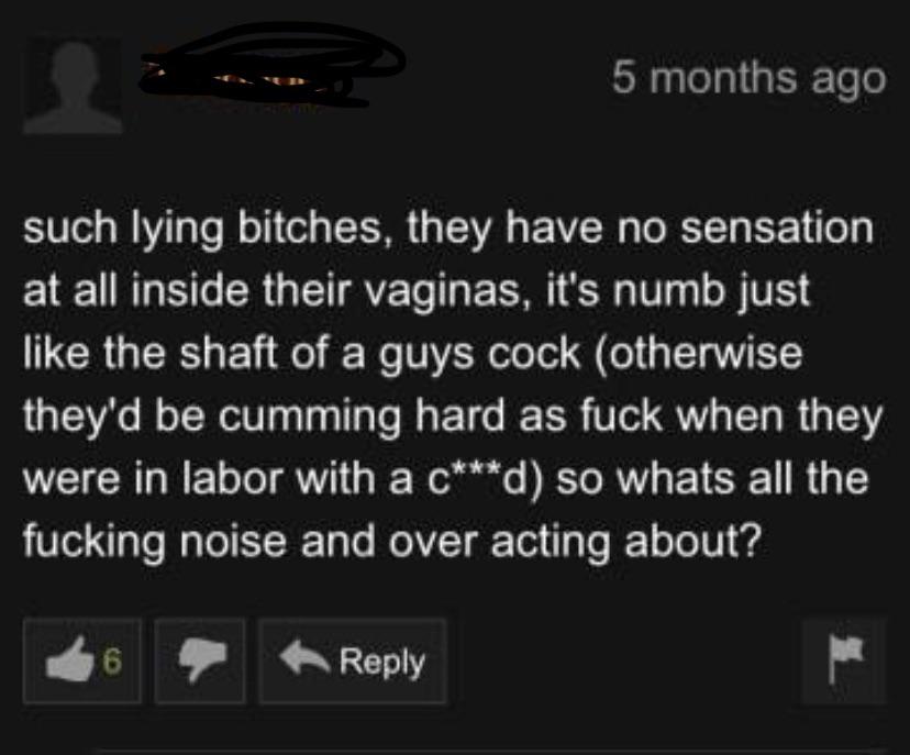 5 months ago such lying bitches, they have no sensation at all inside their vaginas, it's numb just the shaft of a guys cock otherwise they'd be cumming hard as fuck when they were in labor with a c d so whats all the fucking noise and over acting about?