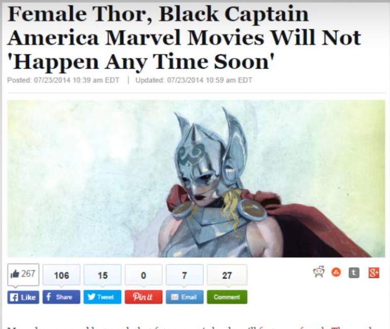 esad ribic female thor - Female Thor, Black Captain America Marvel Movies Will Not 'Happen Any Time Soon' Posted 07232014 Edt | Updated 07232014 Edt 267 106 7 27 15 Twet 0 Pint f Email Comment