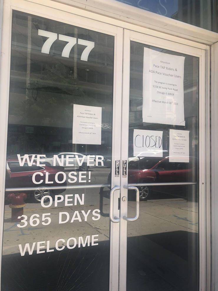 window - 777 Beton Pace Tap Riders & Ada Pace Voucher Users The promote 3153 Wink Read Chicago Il 60613 Effective March 30 Noape We Never Close! Open 365 Days Welcome