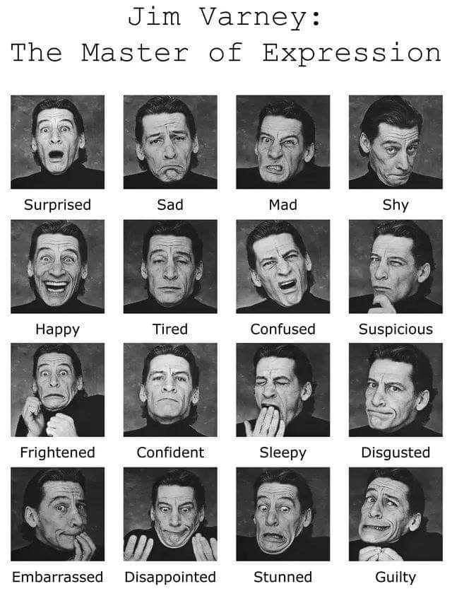 jim varney faces - Jim Varney The Master of Expression Surprised Sad Mad Shy Happy Tired Confused Suspicious Frightened Confident Sleepy Disgusted Embarrassed Disappointed Stunned Guilty