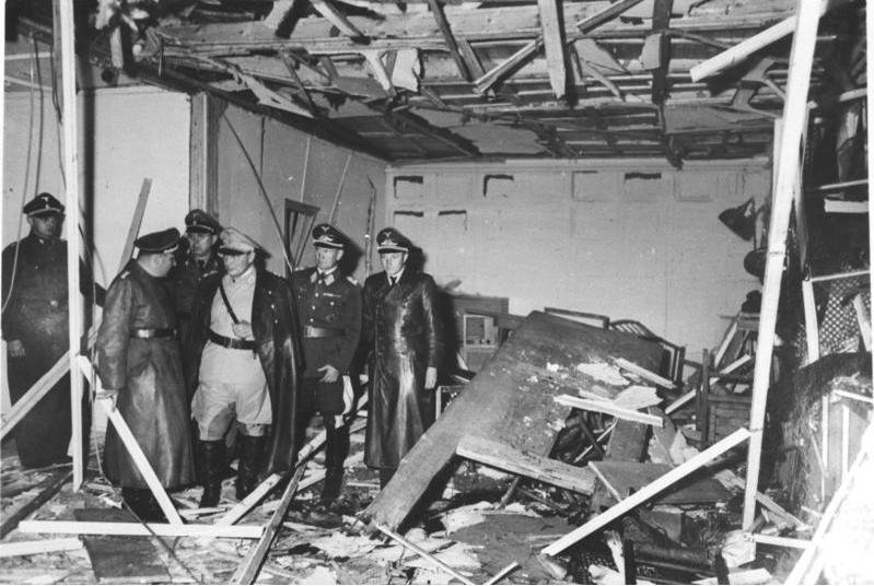 Destroyed interior of briefing room in Hitler's headquarter Wolfsschanze after attempted assassination by bombing. July 20, 1944.