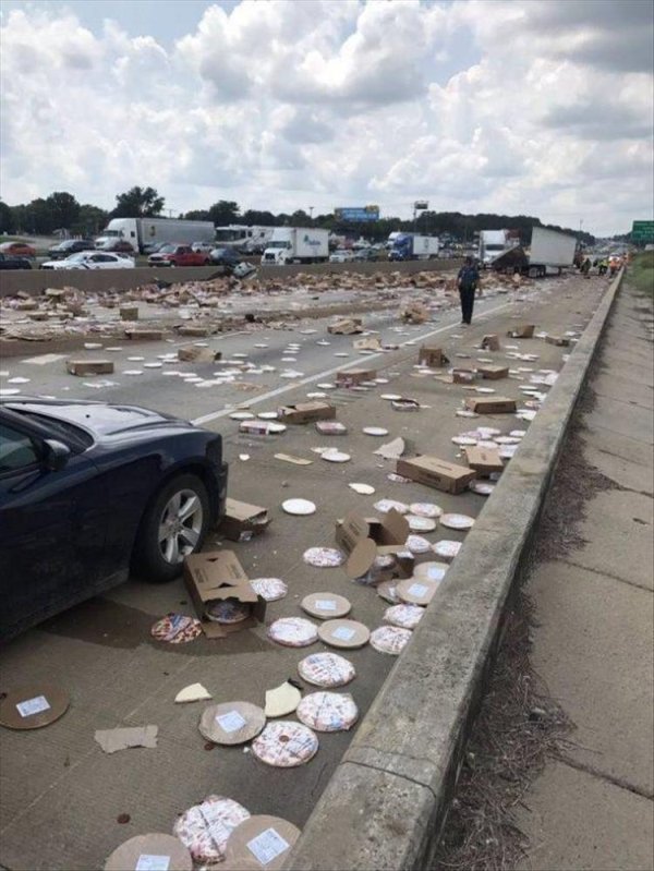 pizza on road