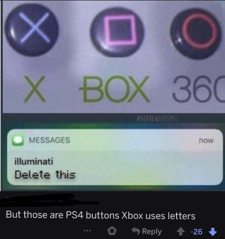 electronics - X Box 360 Messages now illuminati Delete this But those are PS4 buttons Xbox uses letters .. 26