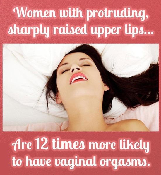 Women with protruding, sharply raised upper lips... Are 12 times more ly to have vaginal orgasms.