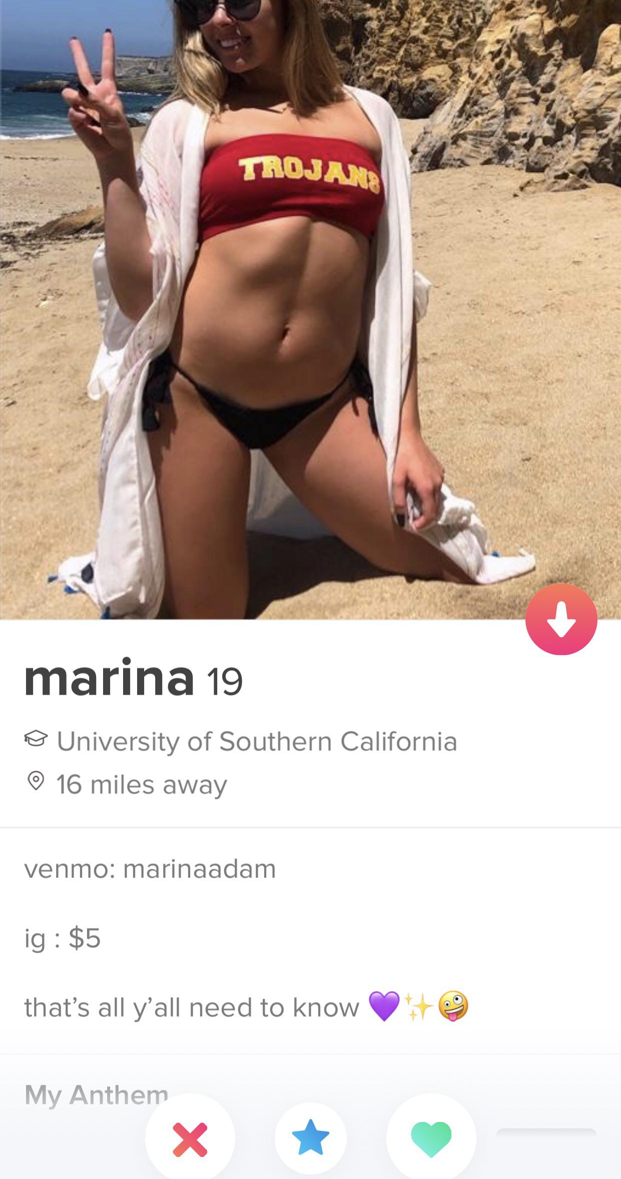 bikini - Trojans marina 19 @ University of Southern California 16 miles away venmo marinaadam ig $5 that's all y'all need to know My Anthem