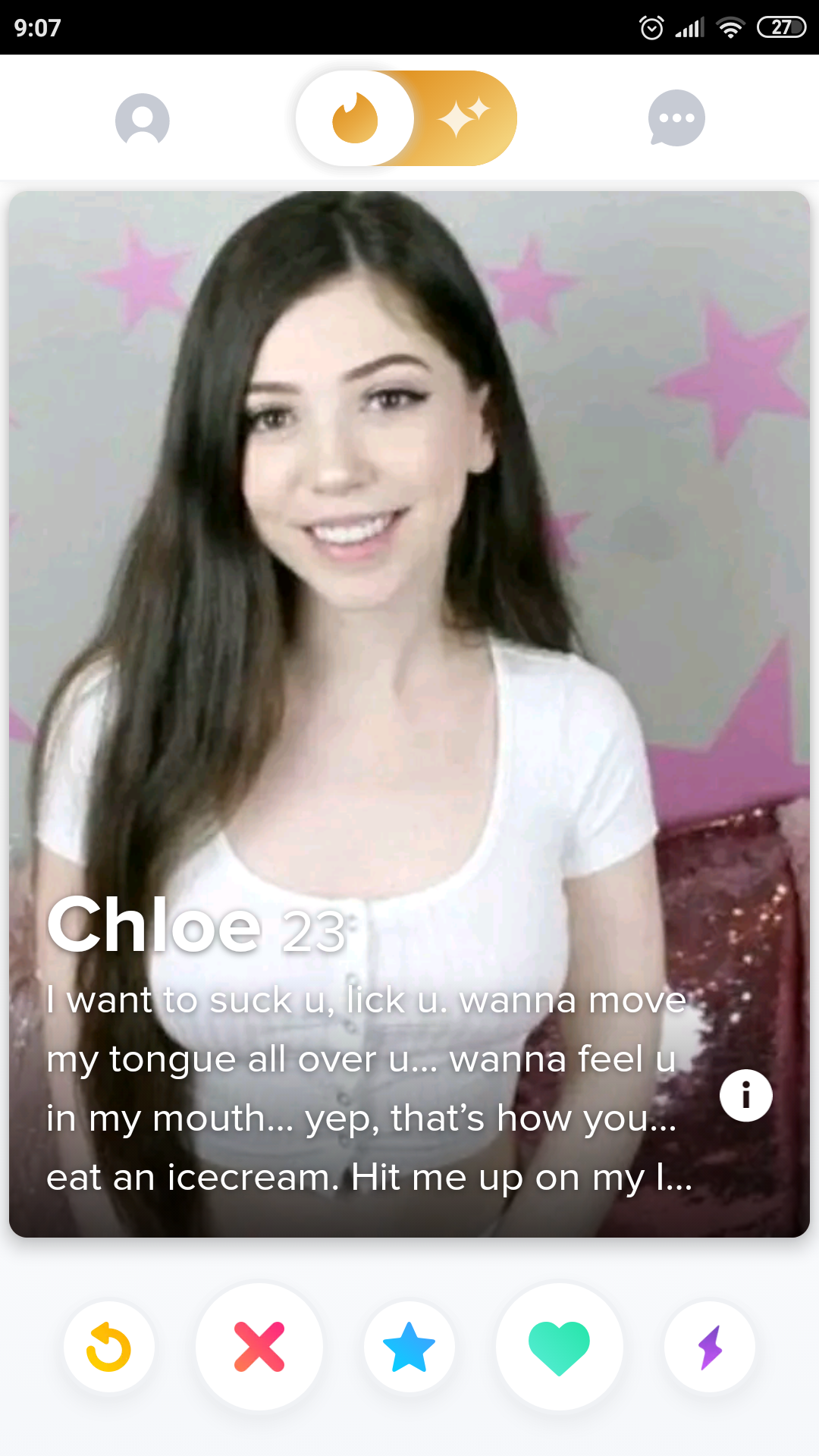 Chloe 23 want to suck dick u wanna mover my tongue all over u... wanna feel ut in my mouth... yep, that's how you... eat an icecream. Hit me up on my ...