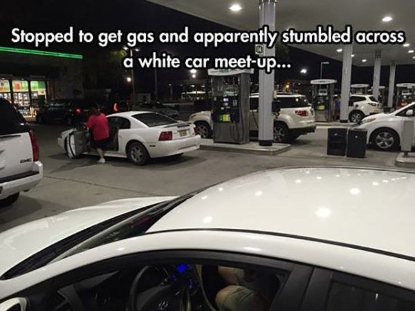 coincidence funny coincidences - Stopped to get gas and apparently stumbled across d white car meetup....
