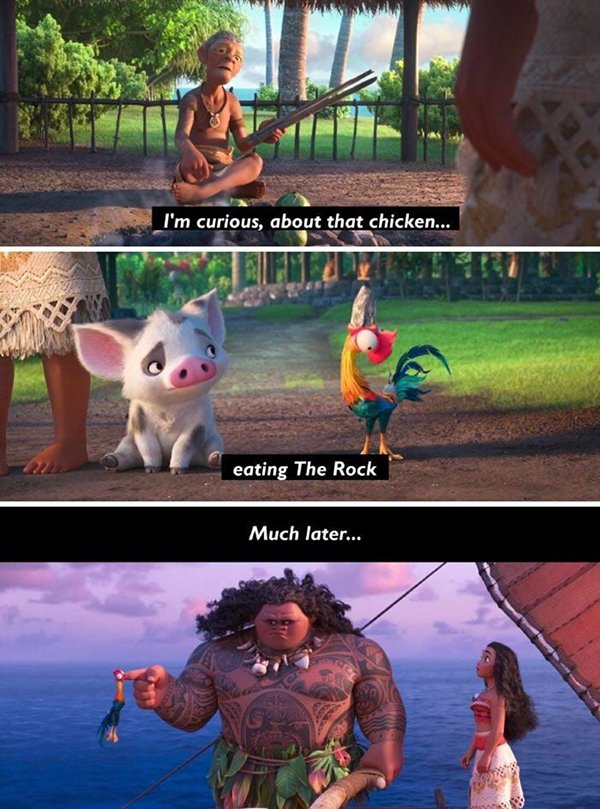 moana chicken eating rock - When I'm curious, about that chicken... eating The Rock Much later...