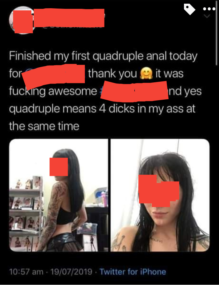 Finished my first quadruple anal today for thank you it was fucking awesome nd yes quadruple means 4 dicks in my ass at the same time