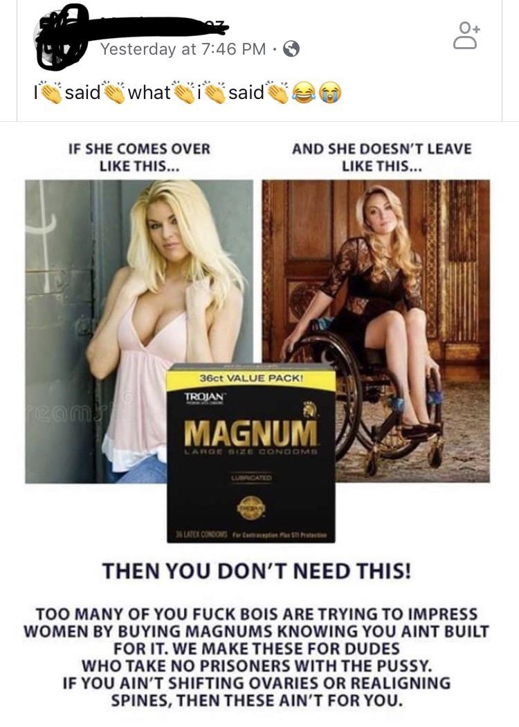 Do Yesterday at said what is saide If She Comes Over This... And She Doesn'T Leave This... 36ct Value Pack Trojan Magnum E Condomi Pocated Latexcocos te h t Then You Don'T Need This! Too Many Of You Fuck Bois Are Trying To Impress Women By Buying Magnums…