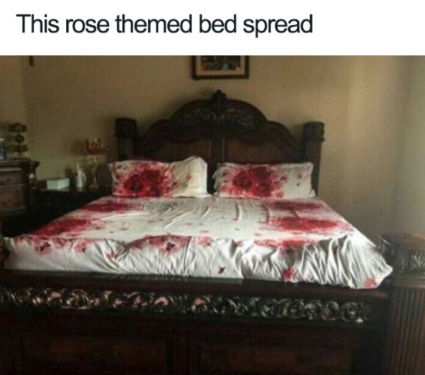 rose bedspread looks like blood - This rose themed bed spread