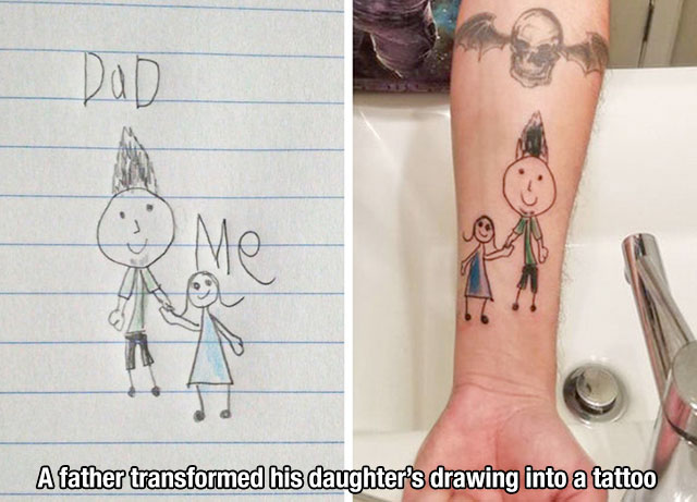 temporary tattoo - A father transformed his daughter's drawing into a tattoo