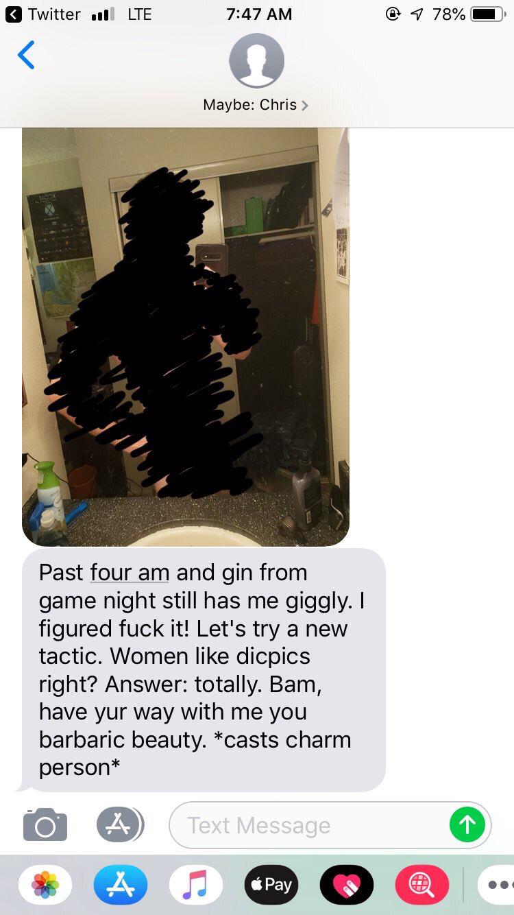 boys r trash - Twitter Il Lte @ 7 78% Maybe Chris > Past four am and gin from game night still has me giggly. I figured fuck it! Let's try a new tactic. Women dicpics right? Answer totally. Bam, have yur way with me you barbaric beauty. casts charm person
