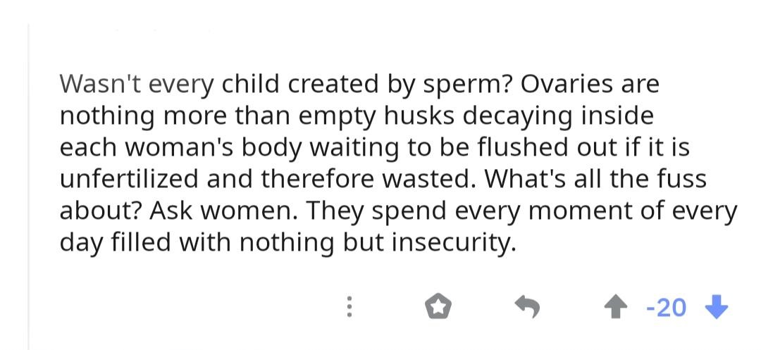 merchandise stocking - Wasn't every child created by sperm? Ovaries are nothing more than empty husks decaying inside each woman's body waiting to be flushed out if it is unfertilized and therefore wasted. What's all the fuss about? Ask women. They spend 