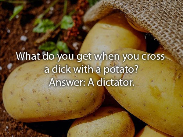 big potatoes - What do you get when you cross a dick with a potato? Answer A dictator.