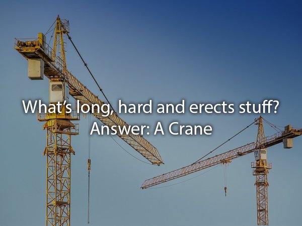 What's long, hard and erects stuff? Pl Answer A Crane