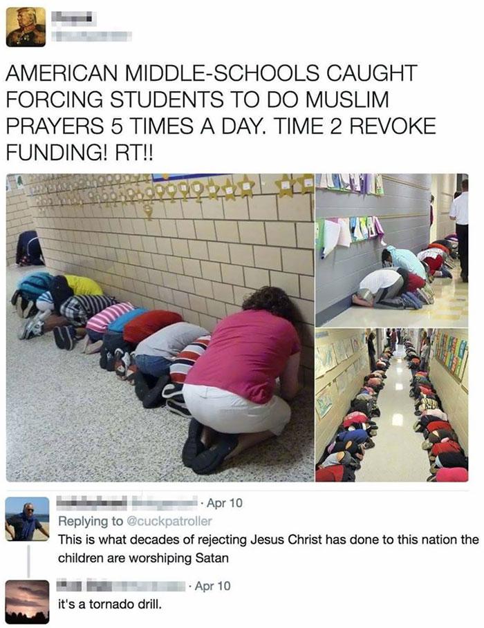 tornado drill muslim prayers - American MiddleSchools Caught Forcing Students To Do Muslim Prayers 5 Times A Day. Time 2 Revoke Funding! Rt!! Apr 10 This is what decades of rejecting Jesus Christ has done to this nation the children are worshiping Satan A