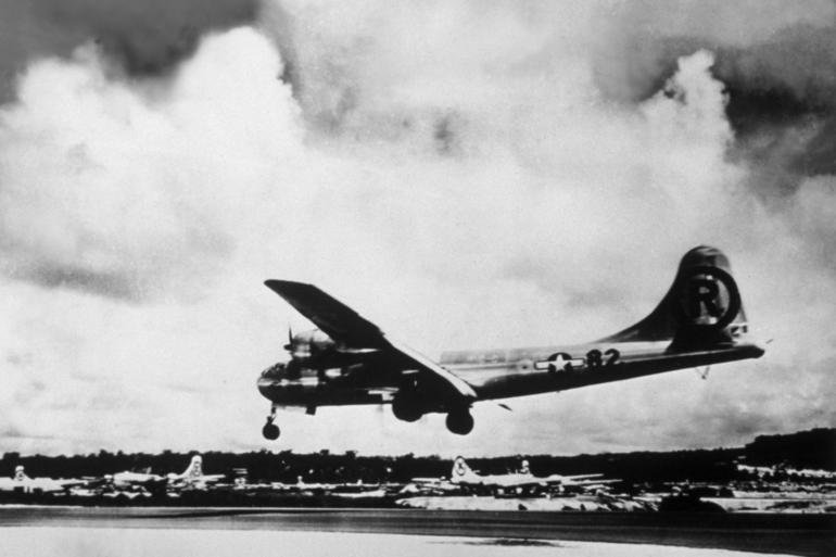 The B-29 bomber ‘Enola Gay’ in Japan after bombing Hiroshima, 1945.