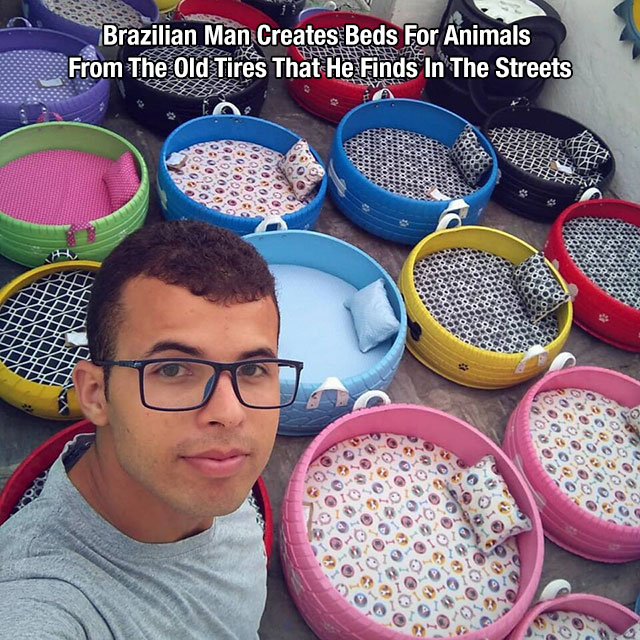 pet beds made from tires - Brazilian Man Creates Beds For Animals From The Old Tires That He Finds In The Streets