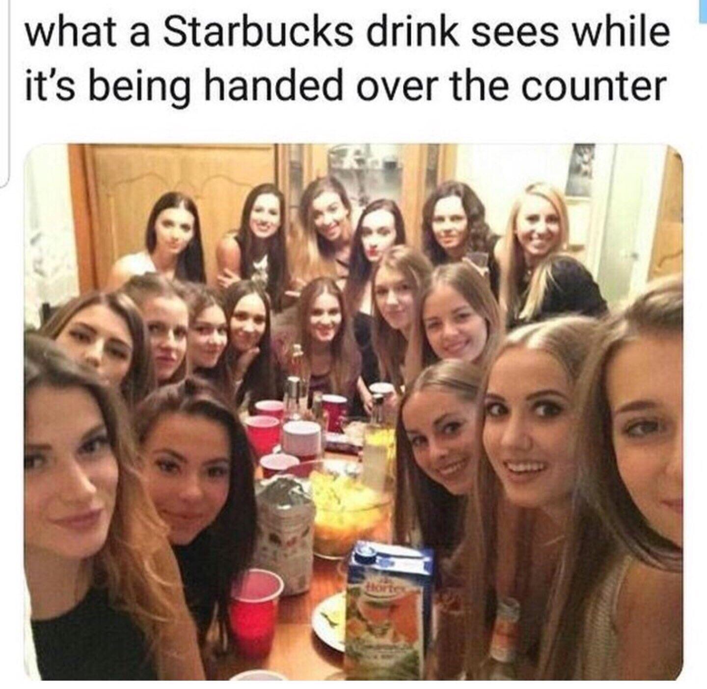 starbucks drink sees meme - what a Starbucks drink sees while it's being handed over the counter