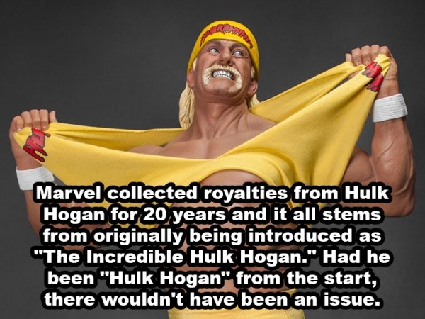 photo caption - Marvel collected royalties from Hulk Hogan for 20 years and it all stems from originally being introduced as "The Incredible Hulk Hogan." Had he been "Hulk Hogan" from the start, there wouldn't have been an issue.
