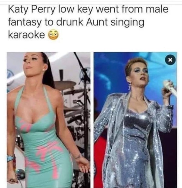 karaoke meme - Katy Perry low key went from male fantasy to drunk Aunt singing karaoke