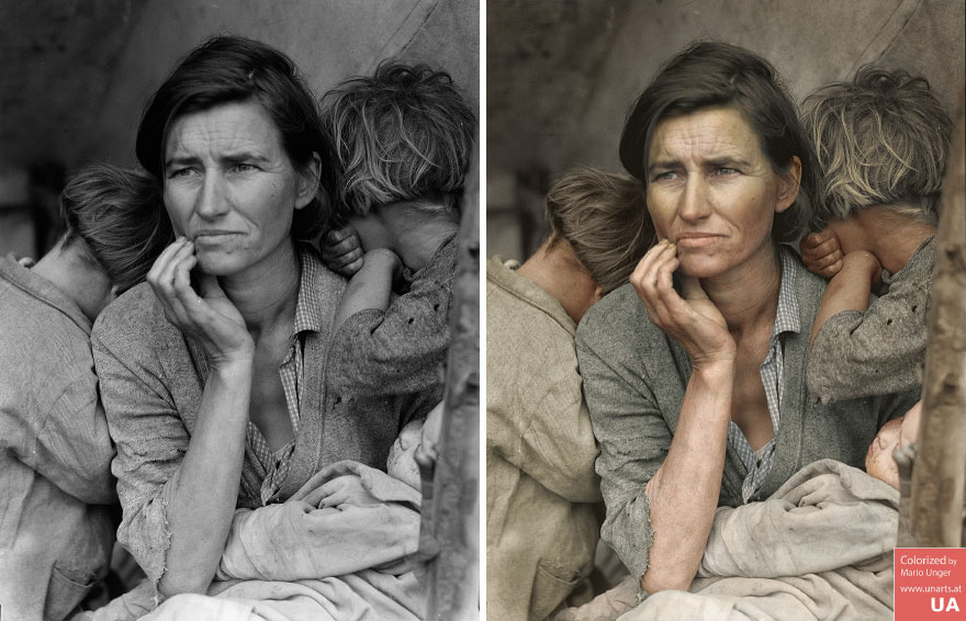 colorized vintage dorothea lange migrant mother - Colorized by Mario Unger Ua