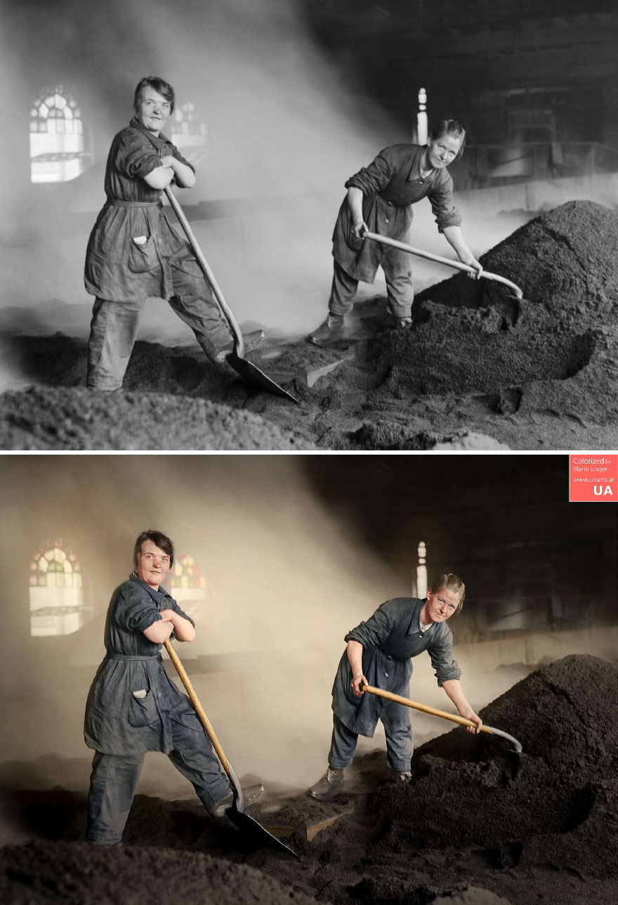 colorized vintage women working ww1 - Colorized by Mario Unger at Ua
