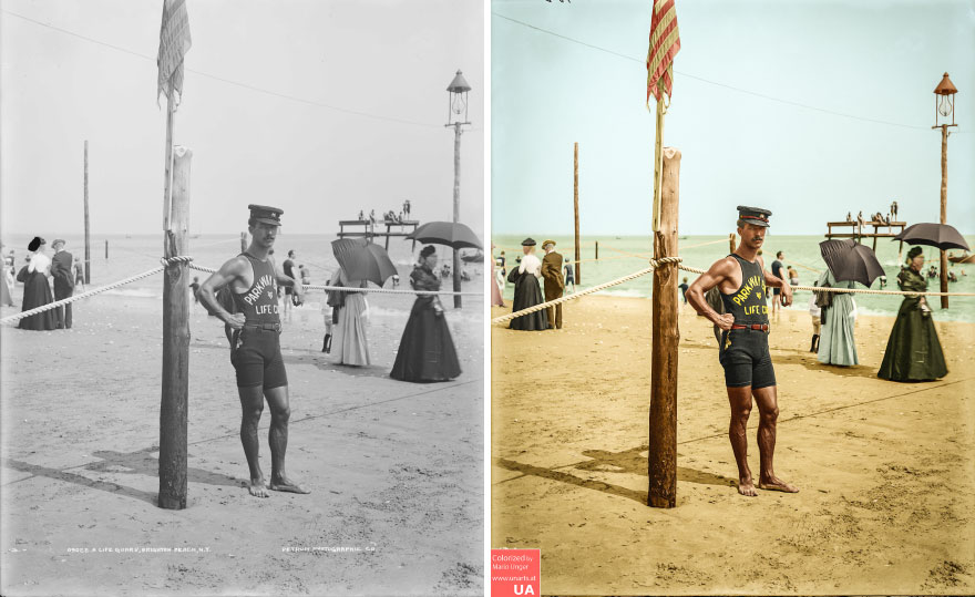 colorized vintage 1920s lifeguard