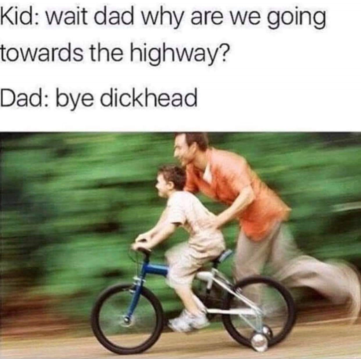 wait dad why are we going towards - Kid wait dad why are we going towards the highway? Dad bye dickhead