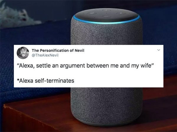 material - The Personification of Nevil "Alexa, settle an argument between me and my wife" Alexa selfterminates