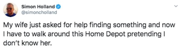 james charles virgin - Simon Holland My wife just asked for help finding something and now I have to walk around this Home Depot pretending don't know her.