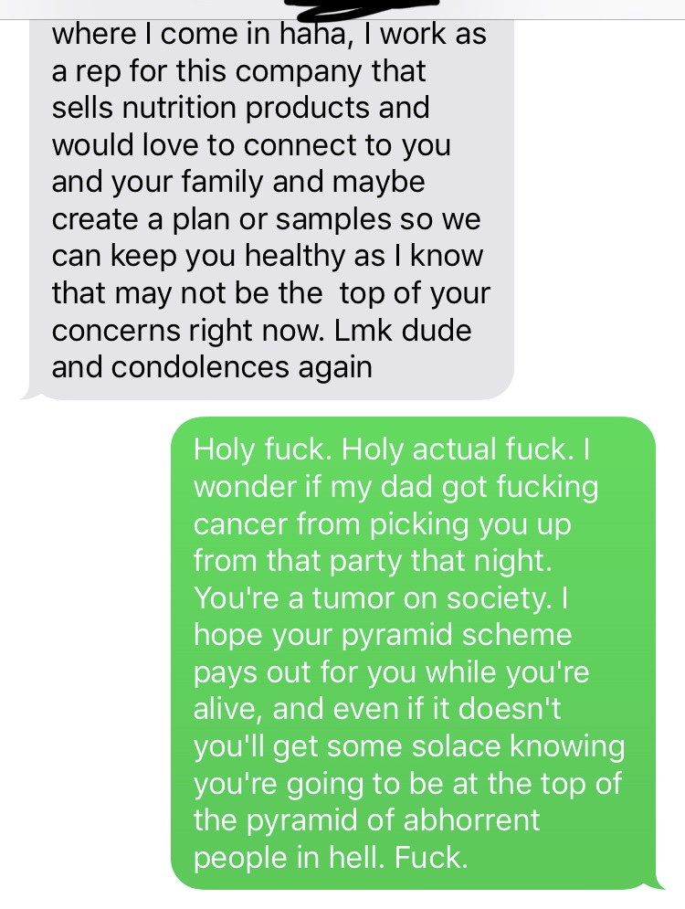 Guy lays into scummy nutrition seller.