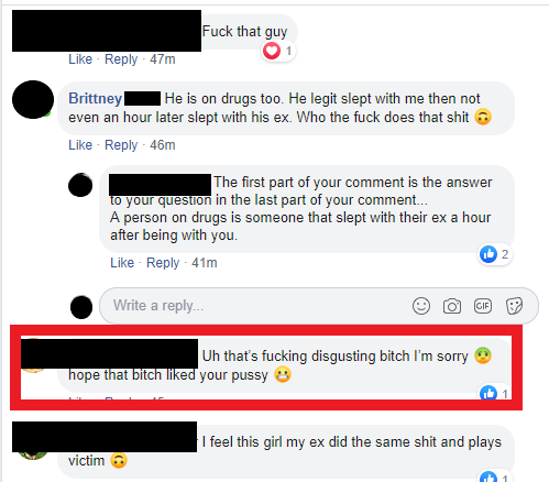 web page - Fuck that guy 47m Brittney He is on drugs too. He legit slept with me then not even an hour later slept with his ex. Who the fuck does that shit 46m The first part of your comment is the answer to your question in the last part of your comment.
