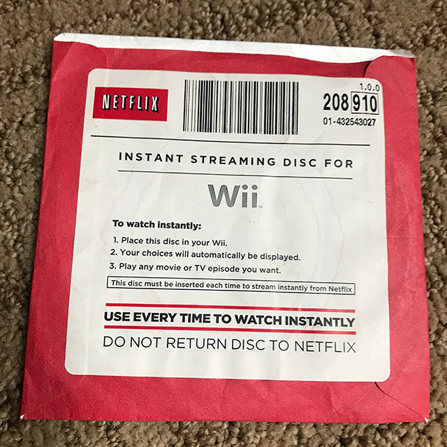 Netflix 208910 01432543027 Instant Streaming Disc For Wii. To watch instantly 1. Place this disc in your Wii. 2. Your choices will automatically be displayed. 3. Play any movie or Tv episode you want. This disc must be inserted each time to stream…