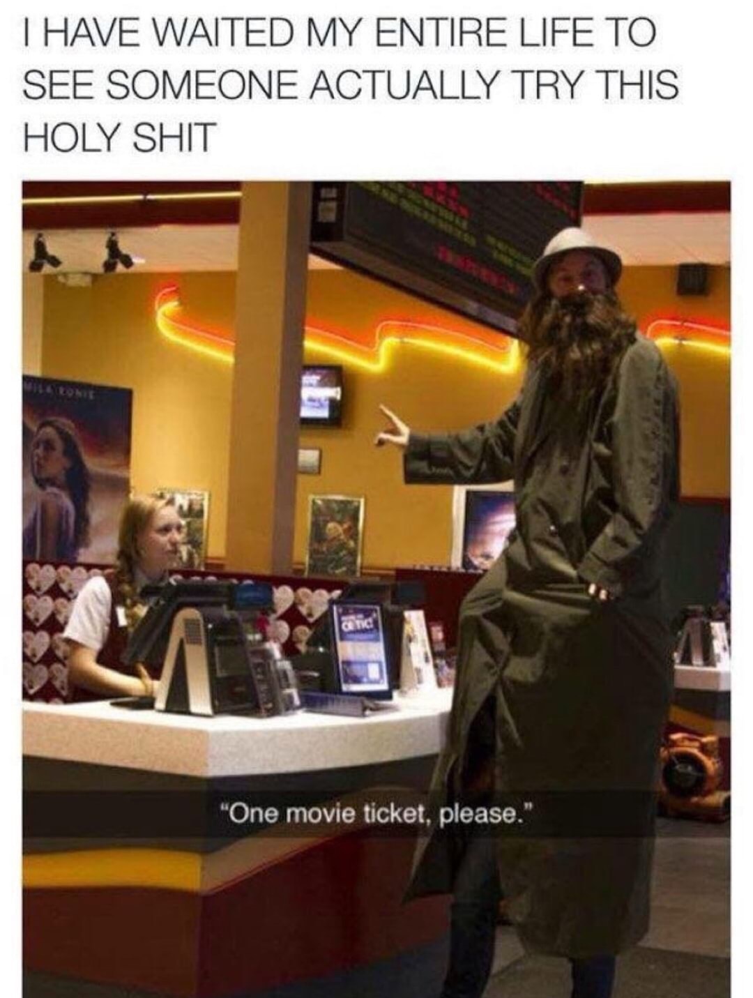 two kids in a trench coat - I Have Waited My Entire Life To See Someone Actually Try This Holy Shit "One movie ticket, please."