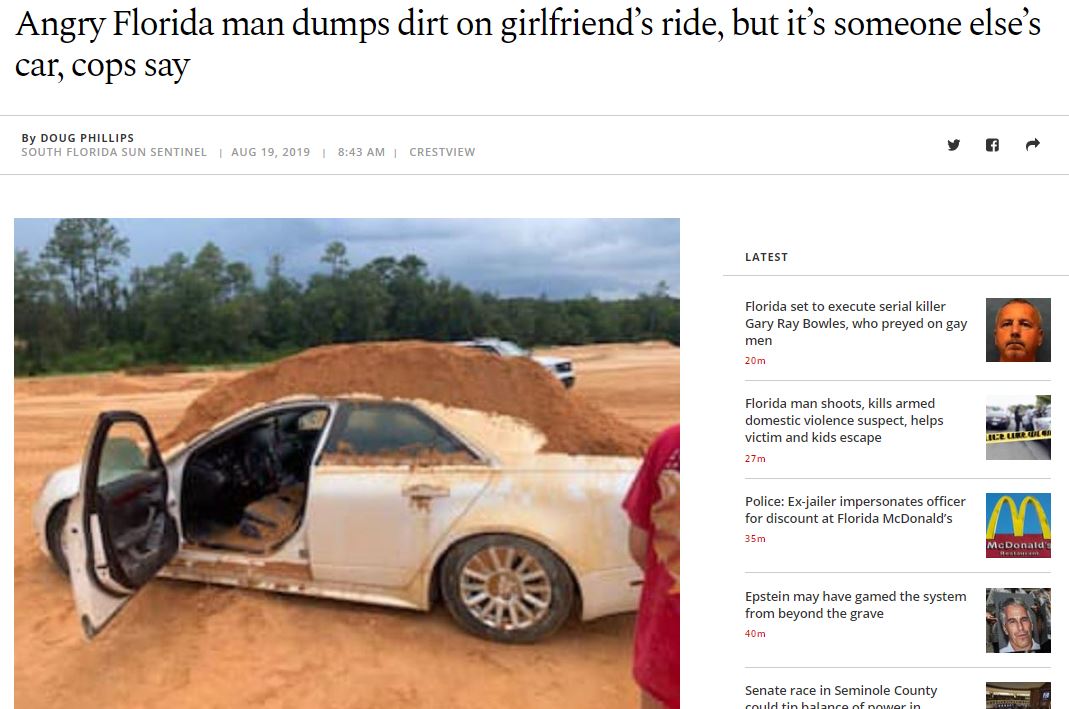 hunter mills - Angry Florida man dumps dirt on girlfriend's ride, but it's someone else's car, cops say By Doug Phillips South Florida Sun Sentinel | Crestview Latest Florida set to execute serial killer Gary Ray Bowles, who preyed on gay men 20m Florida 